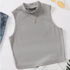 mock neck rib-knit tank top